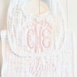 Monogrammed and Personalized Baby Soft Muslin Bib and Burp Cloth, Perfect Baby Shower Gift FREE SHIPPING image 6