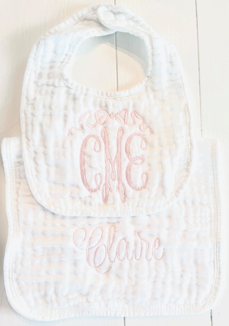 Monogrammed and Personalized Baby Soft Muslin Bib and Burp Cloth, Perfect Baby Shower Gift FREE SHIPPING image 6