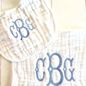Monogrammed and Personalized Baby Soft Muslin Bib and Burp Cloth, Perfect Baby Shower Gift FREE SHIPPING image 6