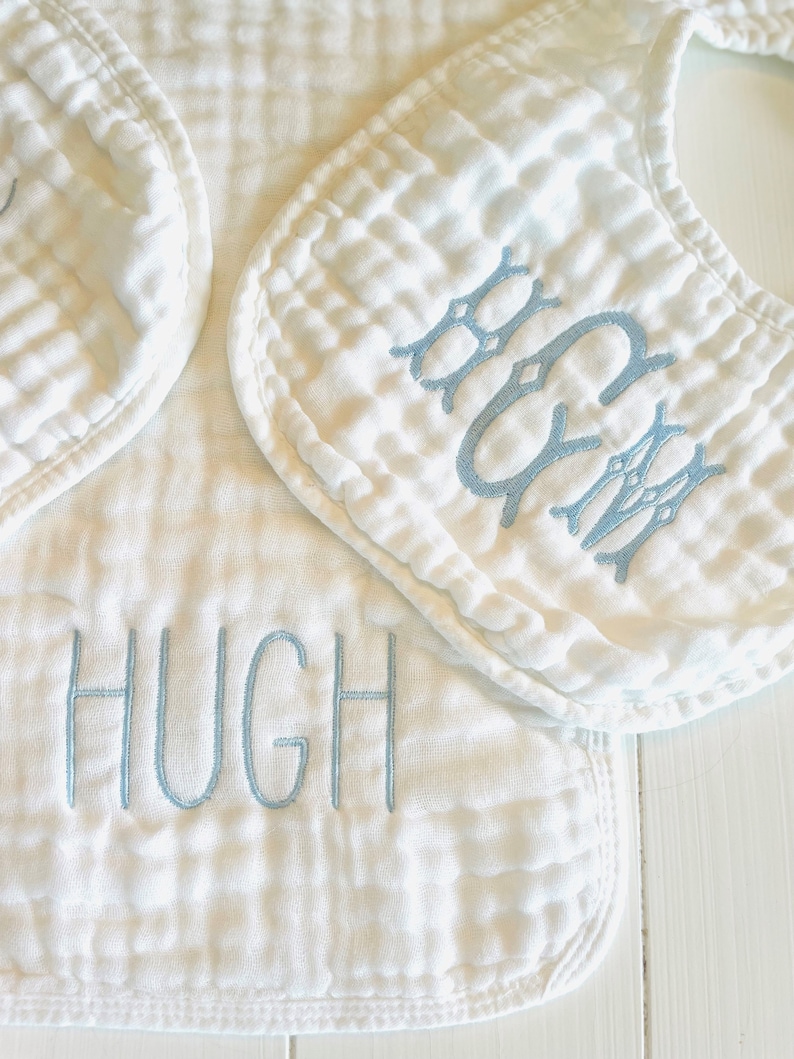 Monogrammed and Personalized Baby Soft Muslin Bib and Burp Cloth, Perfect Baby Shower Gift FREE SHIPPING image 3