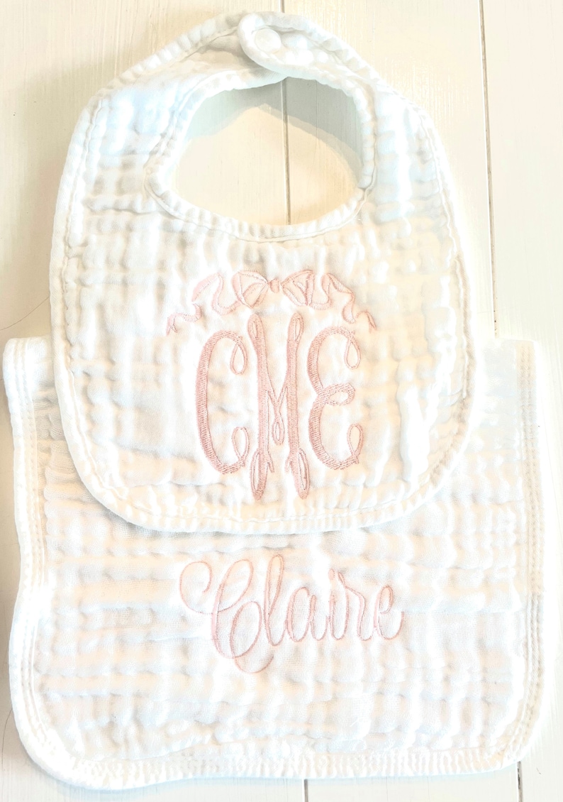 Monogrammed and Personalized Baby Soft Muslin Bib and Burp Cloth, Perfect Baby Shower Gift FREE SHIPPING image 2