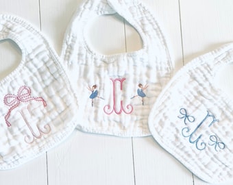 Monogrammed and Personalized Baby Soft Muslin Bib and Burp Cloth, Perfect Baby Shower Gift FREE SHIPPING