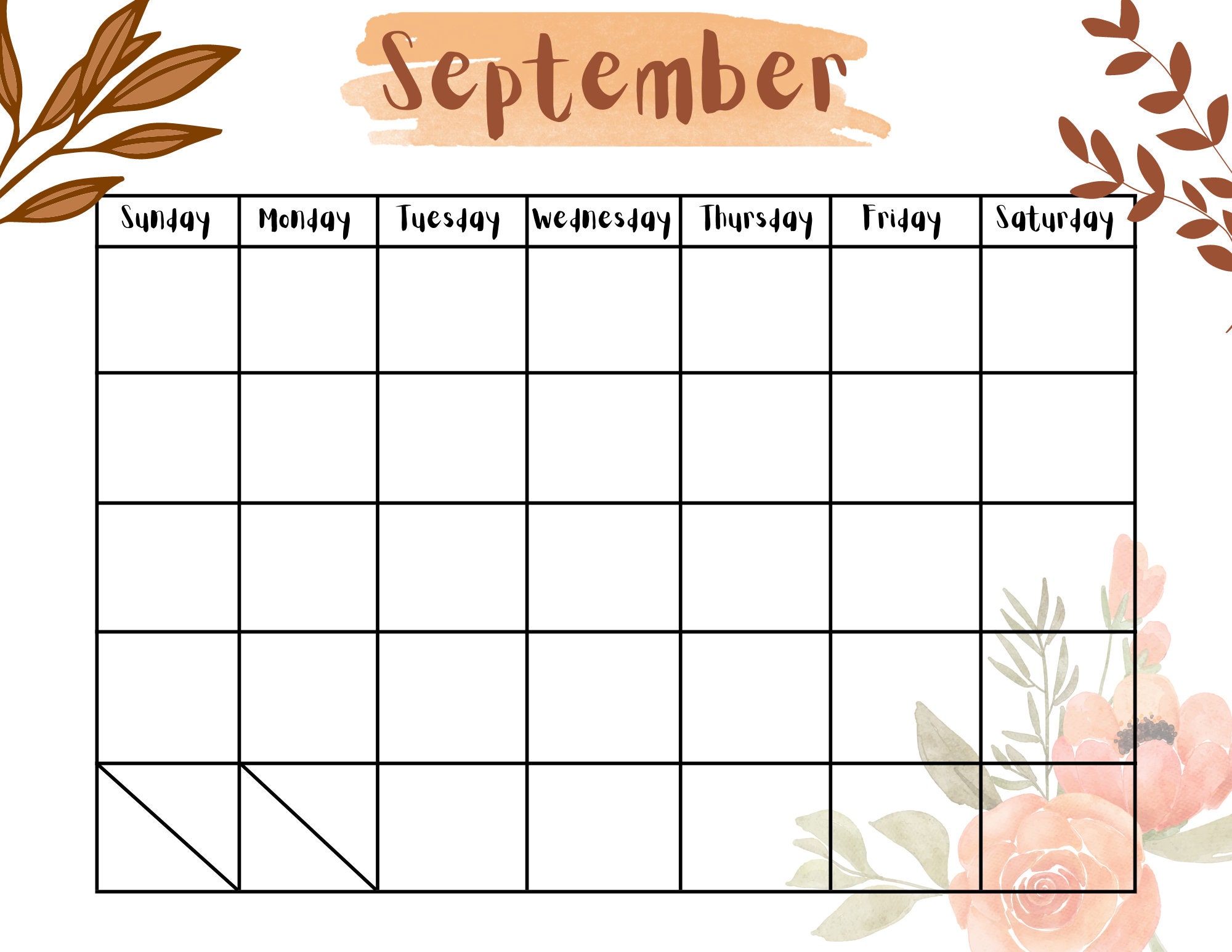 Printable Blank Monthly Calendar (undated) - Etsy
