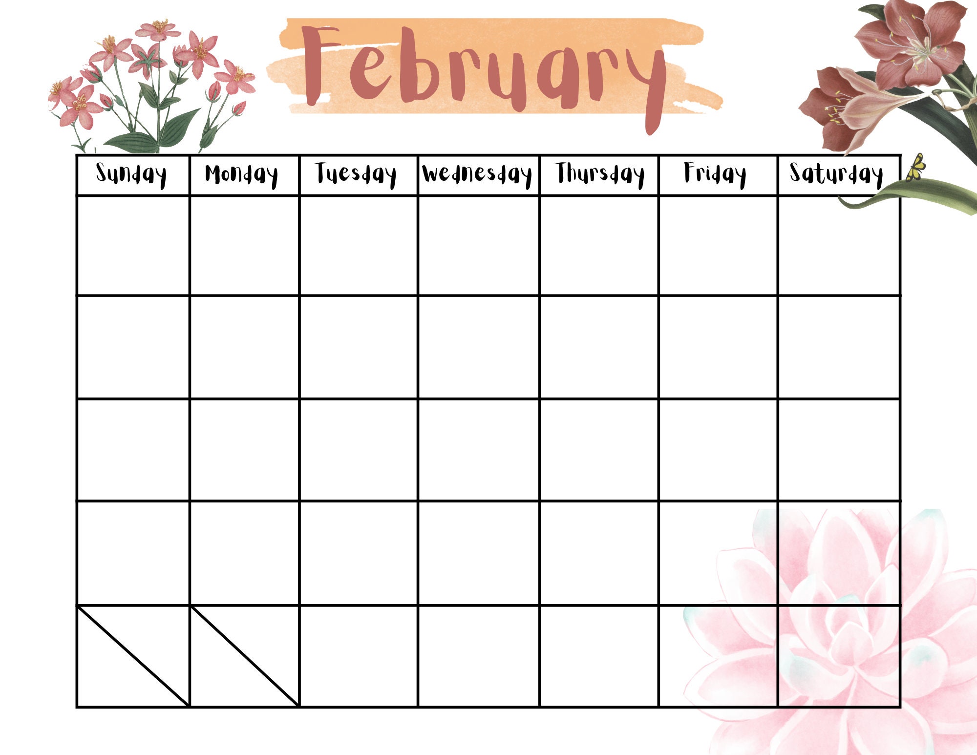 Printable Blank Monthly Calendar (undated) - Etsy