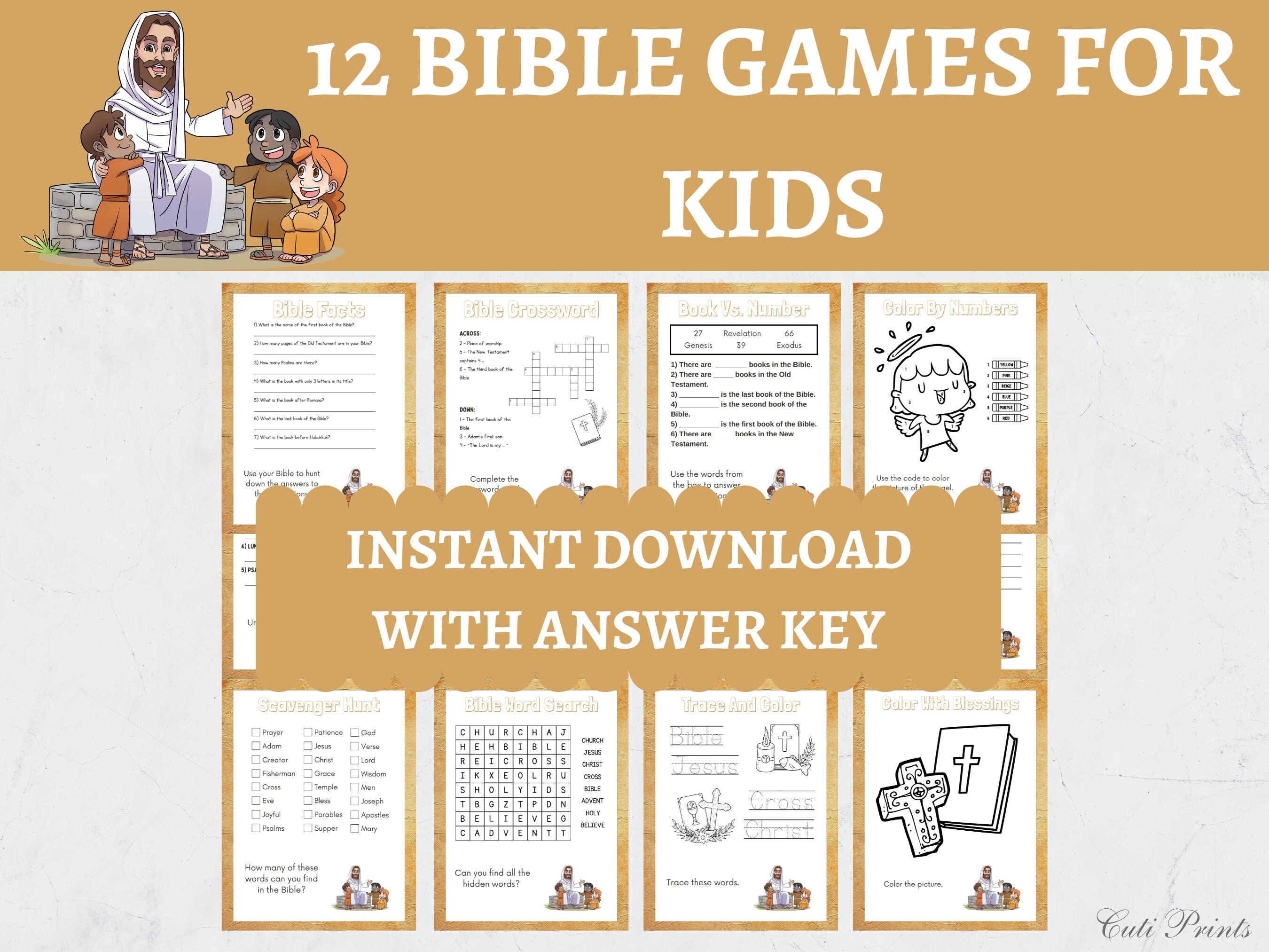 12 Printable Bible Games for Kids and Answers Key I Including Scavenger ...