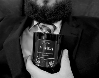 Smells like A Man- handmade black Studio & Juliet soy candle - gift for him groomsman gift