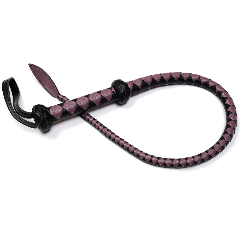 Dragon Tail Whip/Single Tail Whip/Short Bullwhip/BDSM Bull Whip/Mini Snake Whip/BDSM Whips/Leather Whip Spanking/Impact Play Whip Mature Black & Dark Purple