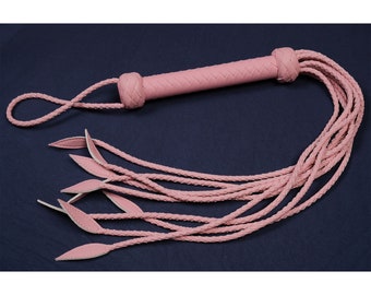 BDSM Pink Leather Floggers - 9 Tails/Pink Floggers/Braided Floggers/Vegan Flogger/Thuddy Flogger/Heavy Flogger/Pink Whips/Kink Fetish Mature