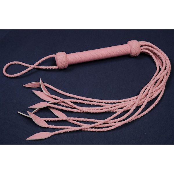 BDSM Pink Leather Floggers - 9 Tails/Women Pink Floggers/Braided Floggers/Vegan Flogger/Thuddy Flogger/Heavy Flogger/Pink Whips/Kink Fetish