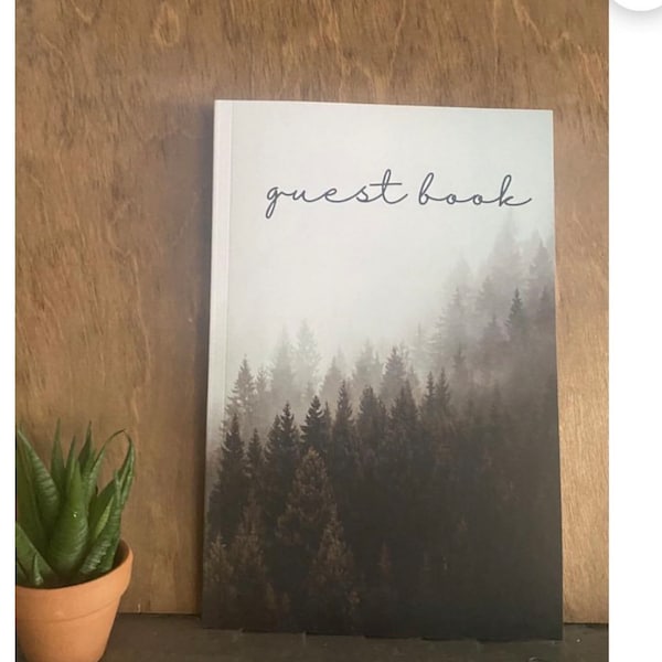 Air Bnb Vacation Home Rental Guest Book, Woods, Mountain, Cabin Home, Tiny House, Retreat, Visitor Book - Black and White