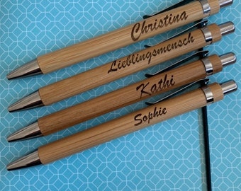 Bambus Kuli Stift  Holz Kugelschreiber mit Wunschgravur Business schwarze Miene Gastgeschenk