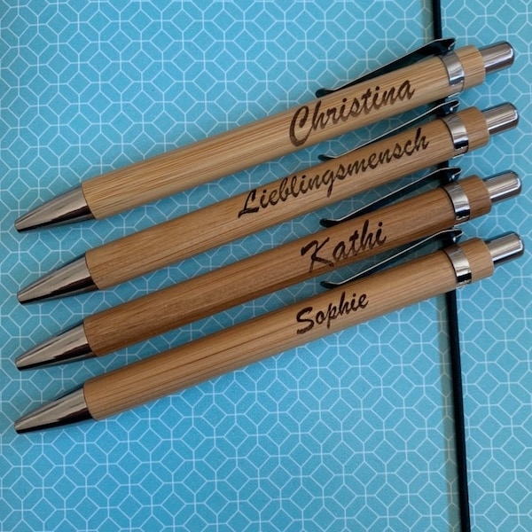 Bambus Kuli Stift  Holz Kugelschreiber mit Wunschgravur Business schwarze Miene Gastgeschenk