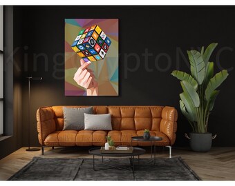 Cubo crittografico / Tela con firma KingCryptoNYC / Arte murale in edizione limitata per collezionisti Web3 e appassionati di criptovalute