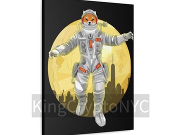 Shib Moon Canvas - Decorazione murale con astronauta Shiba Inu / KingCryptoNYC Lunar Drop / Decorazioni crittografiche per trader e degenerati