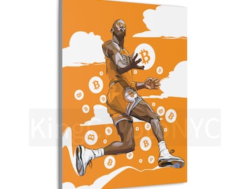Stampa artistica di basket Bitcoin - Arte murale sportiva crittografica, "Bitcoin Baller", raro poster pop art, regalo moderno, decorazione per caverna maschile
