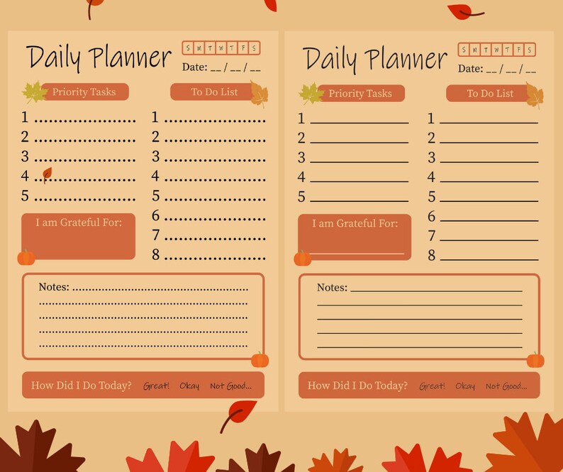 Fall Daily Planner | Printable Organizer (digital Download) - Etsy