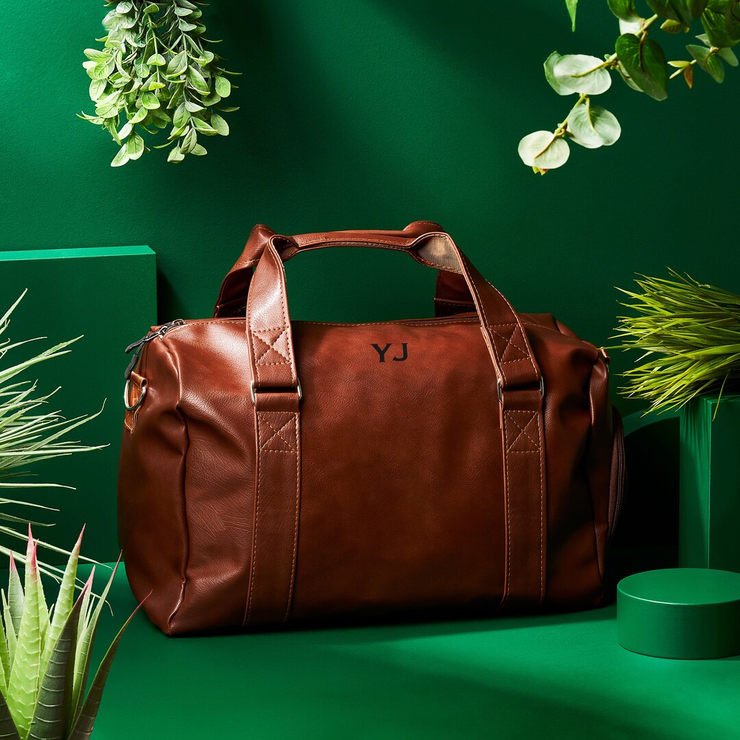 Personalised Vegan Leather Holdall Bag / Engraved Weekender Etsy