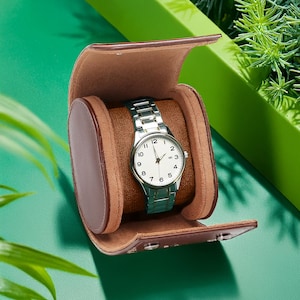 Gepersonaliseerde veganistische leren horlogekast / Gepersonaliseerde horlogedoos / Leren horlogehouder / Draagbare horloge-opberger voor op reis / Opbergdoos voor horloges