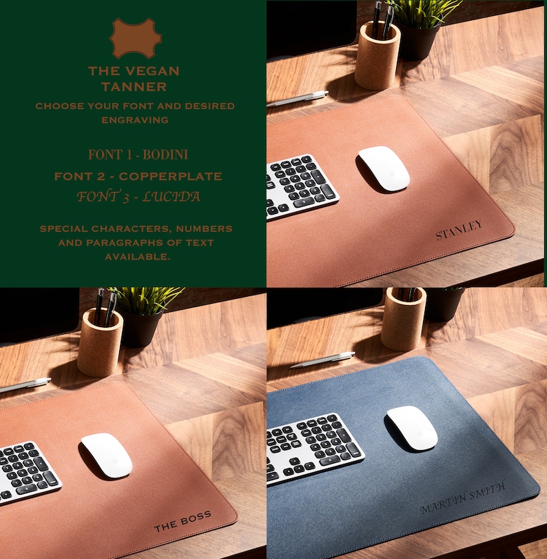 Personalised Vegan Desk Mat / Desk Pad with Cork Non Slip Backing / Computer and Mouse Pad with Water Resistant Surface / Office Desk Mat image 4