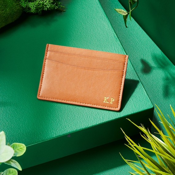 Personalised Double Sided Vegan Leather Slim Business Credit Card Holder Minimalistic Custom Initials Monogrammed Tan Brown Card Wallet Etsy UK