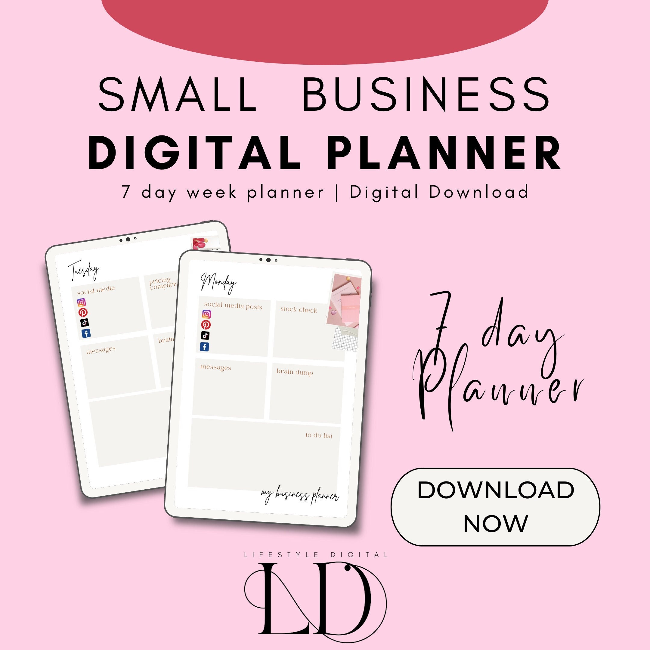 Small Business Digital Planner, 7 Day Planner for a Small Business Owner, 7 Day  Digital Download Template 