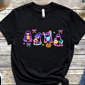 Halloween Ghost Neon Shirt, Coquette Halloween Neon T-shirt, Girly Coquette Bow Shirt, Spooky Season, Cute Ghost Shirt, Trendy Halloween Tee
