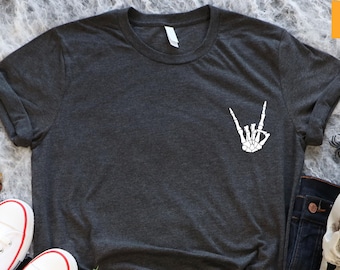 Skeleton Rock Hand Halloween Shirt, Fall Vibes Tee, Halloween Gifts