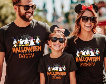 Custom Disney Halloween Shirts, Personalized Mickey and Friends Ghost Shirt, Matching Disney Family Tees