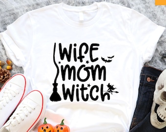 Wife Mom Witch Shirt, Halloween Witch Mom Shirt, Halloween Gifts For Mom, Mom Halloween Shirt, Halloween Mama Shirt, Funny Witch Sweatshirt