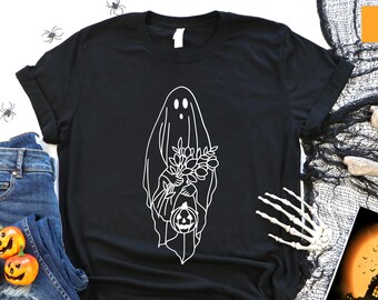 Halloween Ghost Shirt, Floral Ghost Shirt, Trick Or Treat Shirt, Halloween Pumpkin Shirt, Halloween Party, Autumn Shirt, Spooky Season Shirt