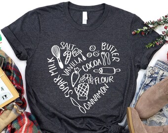 Baking Heart Shirt, Christmas Cookies Shirt, Christmas Baking Shirt, Bakery Gifts, Baking Lover Shirt, Womens Holiday T-shirt, Baking Gifts