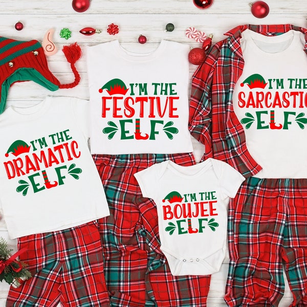 Chemise de Noël famille elfe, pyjamas de Noël en famille, chemises familiales assorties, cadeaux de Noël, chemise elfe personnalisée, Noël assorti