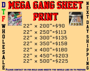 Mega Bulk Gang Sheet, DTF Gang Sheet, Ready To Print, DTF Heat Transfer, Custom Heat Print, Bulk Dtf Transfer, Ready To Press, Bulk Printing