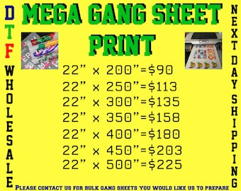 Mega Bulk Gang Sheet, Ready To Press, Direct To Film, Ready To Print, Dtf Print, Gang Sheet Printing, Custom Dtf Transfers, Bulk Printing