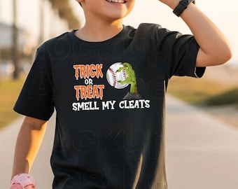 Halloween Baseball Shirt, Trick or Treat Smell My Cleats Shirt, Boy Halloween Shirt, Zombie Shirt, Baseball Fan Gift, Halloween Sports Shirt