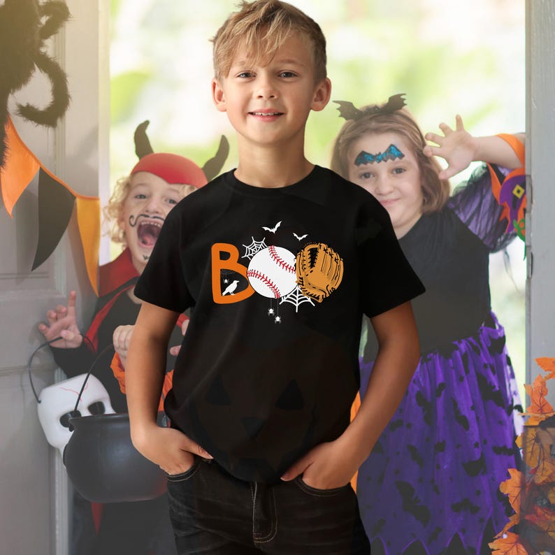 Halloween Baseball Shirt, Halloween Sports Shirt, Halloween TShirt, Boys Halloween Shirt, Halloween Gift, Unisex Halloween Shirt, Boo Shirt image 1