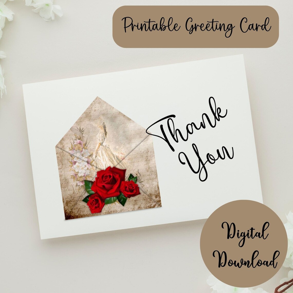Printable Thank You Card Printable Greeting Card Floral - Etsy Canada