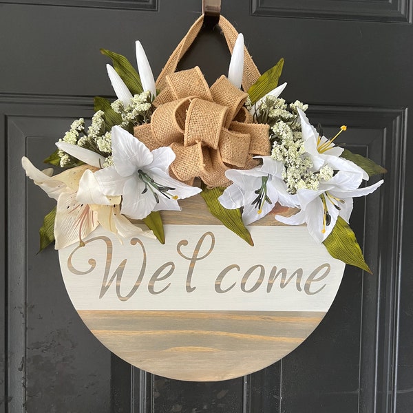 Magnolia Welcome Wood Round Wreath - Custom Size