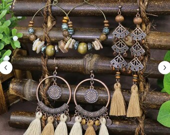 3 Pairs Earring Dangle Boho, Boho Earring, Boho Jewelry, Boho For Woman, Boho Dangle Earring, Christmas Earring, Christmas Gift,