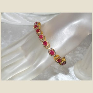 Natural Ruby Gemstone Pave Diamond Bracelet Victorian Bracelet Ruby Bracelet 925 Sterling Silver Wedding Bracelet Gift For Her Bracelet