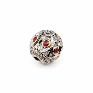 Natural Ruby & Pave Diamond 925 Sterling Silver Beads, Spacer Beads for Jewelry Making