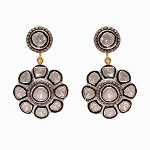 925 Sterling Silver Natural Rose Cut Polki Diamond Earring Handmade Designer Polki Earring Victorian Vintage Earring Anniversary Gift