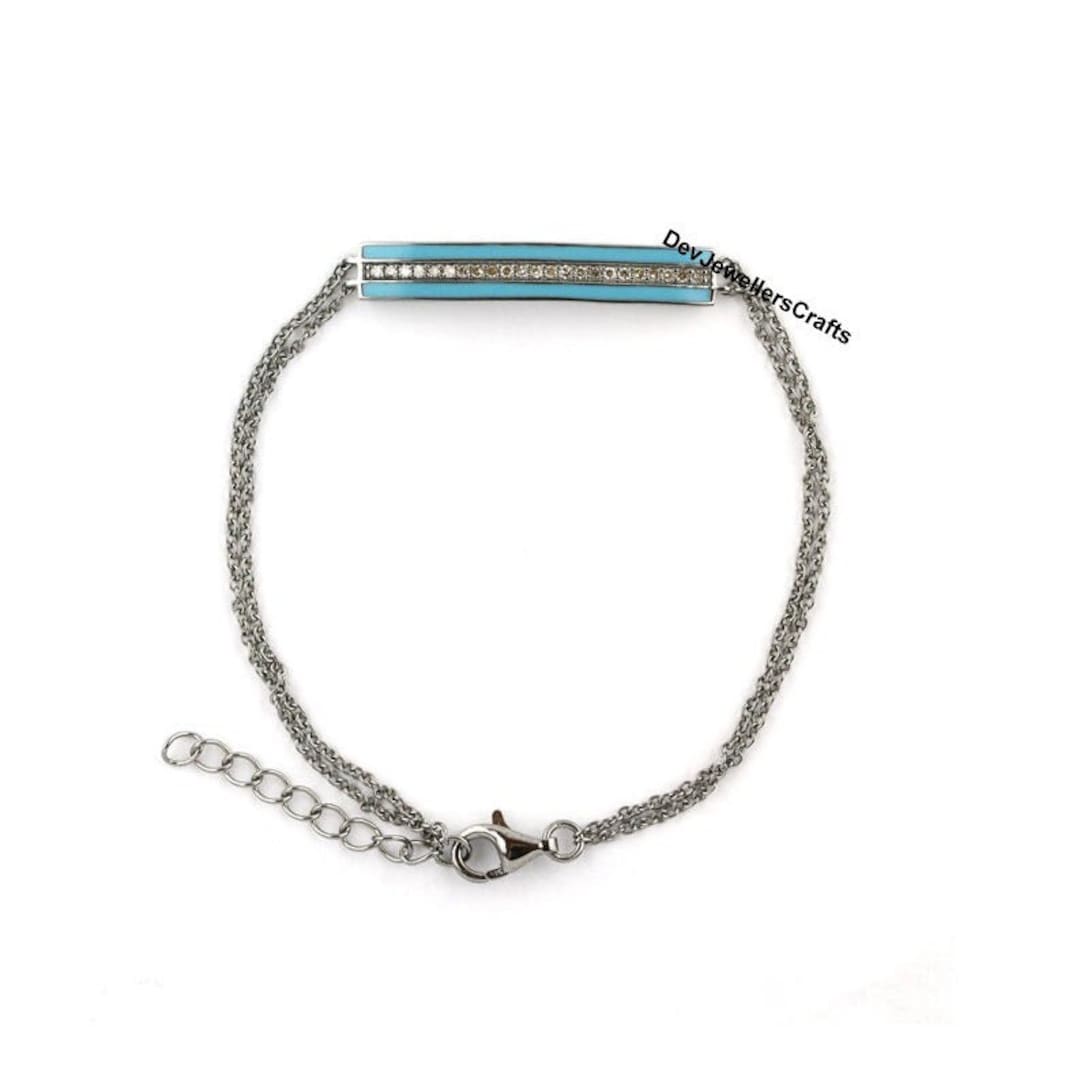 Pulsera de plata de ley 925 con diamantes y esmalte azul, regalo
