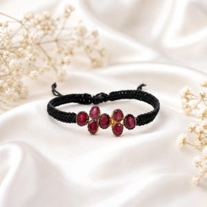 Bracelet rubis avec pierres précieuses, bracelet cordon réglable en argent sterling 925 pour femme