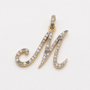 Natural Pave Diamond Initial Pendant, 925 Sterling Silver Gold Plated Handmade Jewelry Birthday Gift