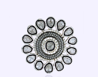 Collier Victorien En Argent 925 Avec Diamant Polki - Style Antique, Fait Main, 18 Pouces