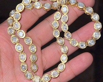 Uncut Polki Diamond Necklace: Sterling Silver Gold Plated Vintage Jewelry