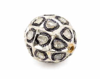 925 Sterling Silver Uncut Polki Diamond Beads, Handmade Spacer Beads for Jewelry Making