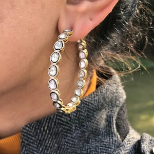 Party tragen Ohrring natürliche Polki Diamant Hoop Ohrring Hoop Ohrring Uncut Diamant Hoop Ohrring Polki Schmuck 925 Sterling Silber Geschenk für sie