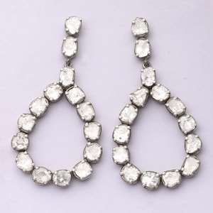 925 Sterling Silver Natural Rose Cut Polki Diamond Earring Dangle & Drop Earring Handmade Designer Polki Silver Jewelry Wedding Earring